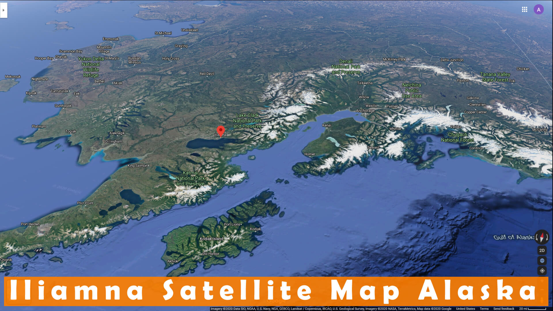 Iliamna Satellite Carte Alaska